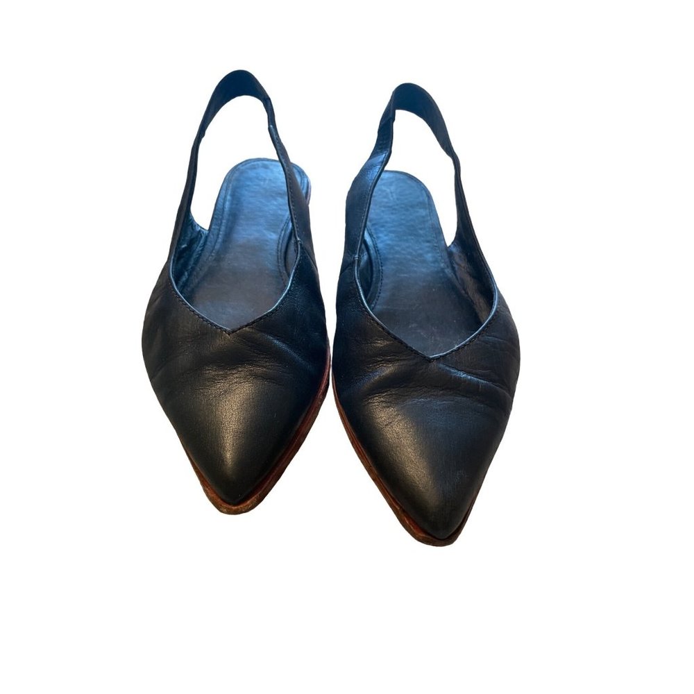 Frye Women's Kenzie Sling Back Pointy Toe Leather Flats Black Size 10